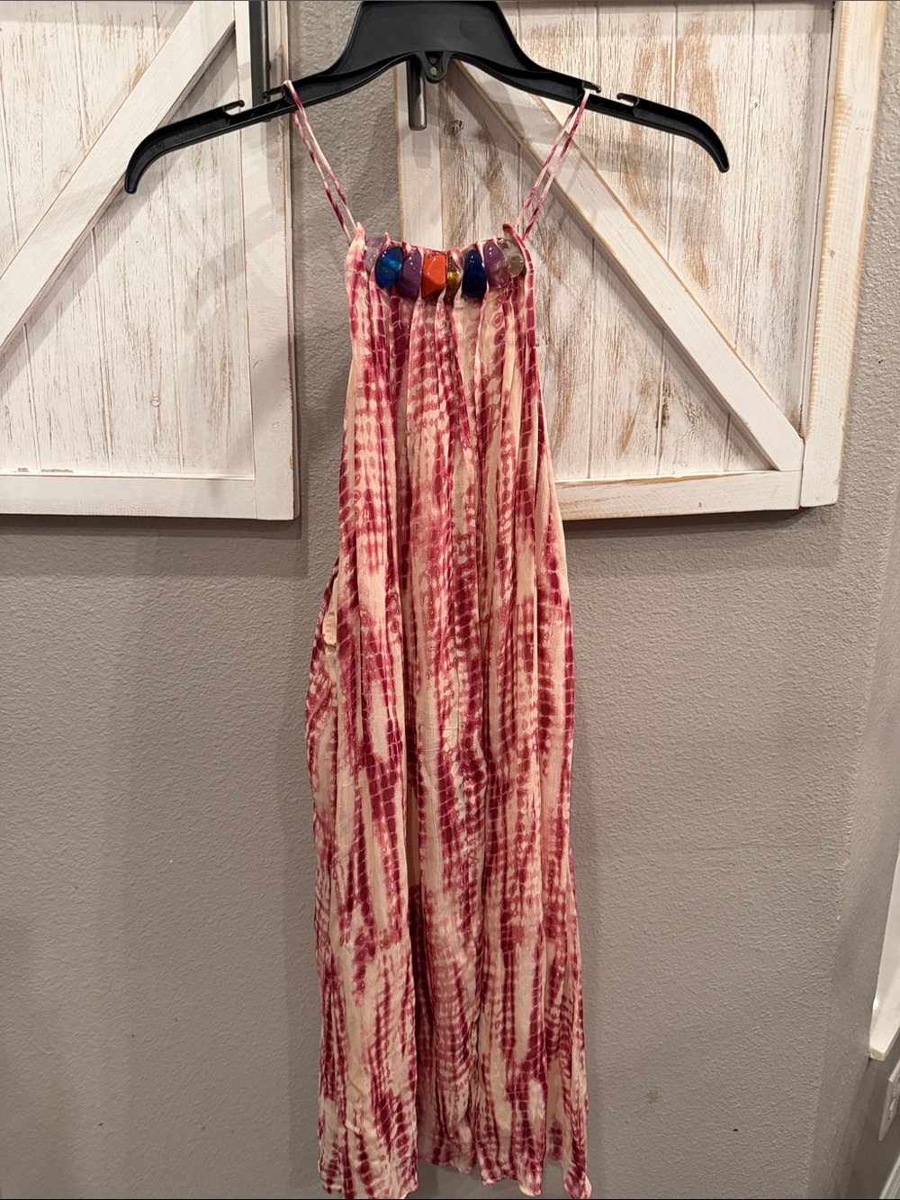 Zara Pink and Cream Tie-Dye Maxi Dress with Bead Detail nwt